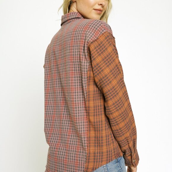 MYSTREE FRAYED EDGE MIX PLAID SHIRT - Picture 4 of 6